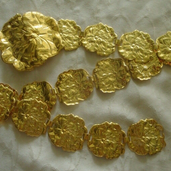 Grecian 18k Gold Plated Belt Metal Flowers Floral main image 7